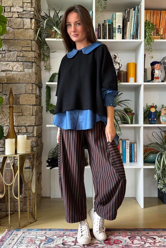 Sunday Morning 7/8 Barrel Pant Black & Chestnut